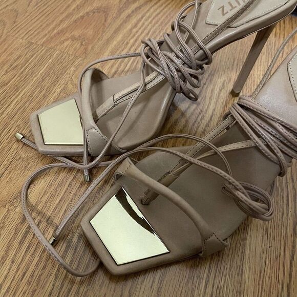 SCHUTZ Tan Strappy Stiletto wrap up heels size US 10 - Picture 3 of 9